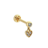 14K Gold Tragus Piercing With Dangle Heart Stone